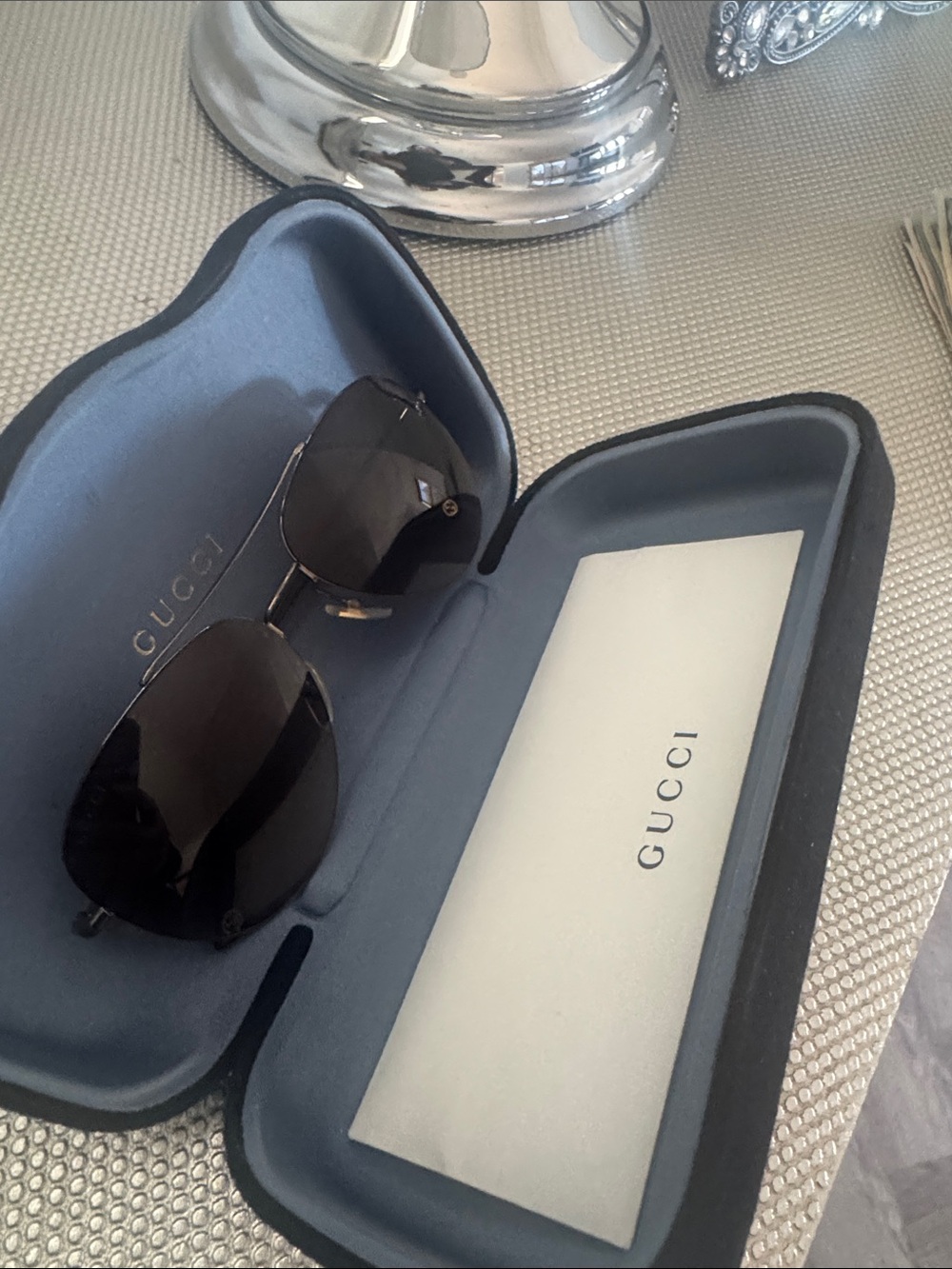 Gucci Black Lens Gold-Trim Aviator Sunglasses